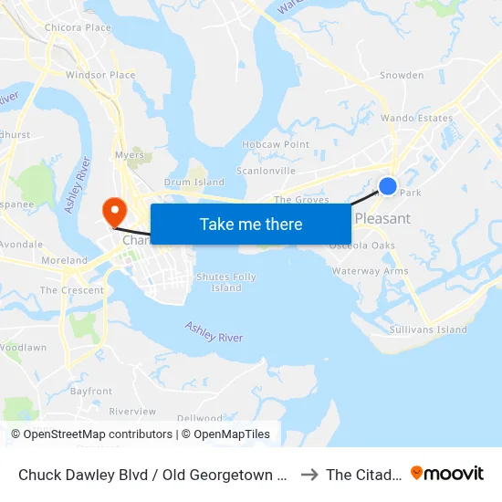 Chuck Dawley Blvd / Old Georgetown Rd to The Citadel map