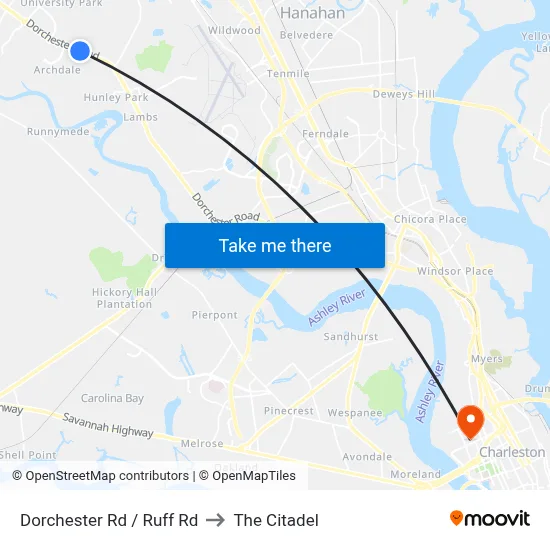 Dorchester Rd / Ruff Rd to The Citadel map