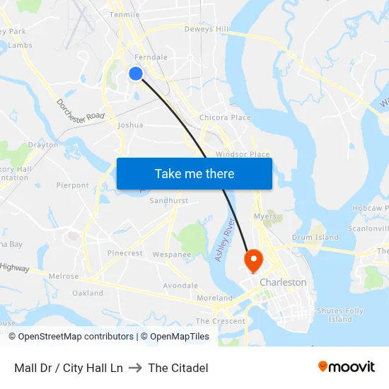 Mall Dr / City Hall Ln to The Citadel map