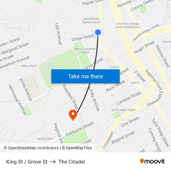 King St / Grove St to The Citadel map