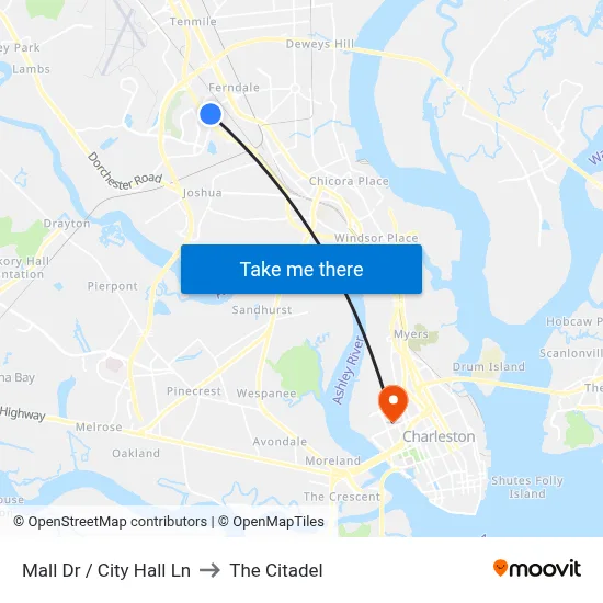 Mall Dr / City Hall Ln to The Citadel map