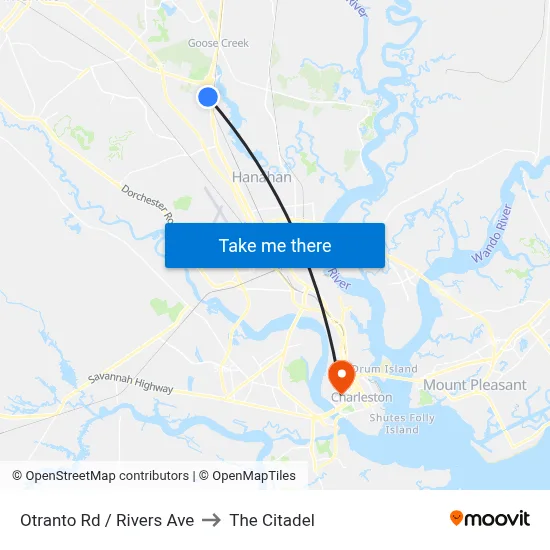 Otranto Rd / Rivers Ave to The Citadel map