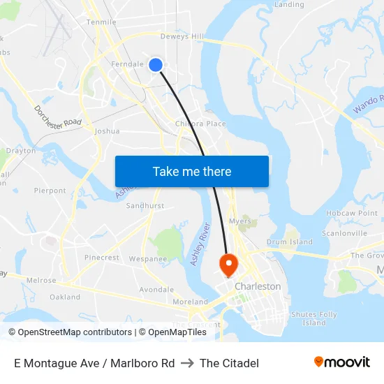 E Montague Ave / Marlboro Rd to The Citadel map