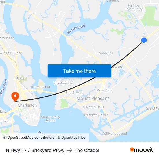 N Hwy 17 / Brickyard Pkwy to The Citadel map
