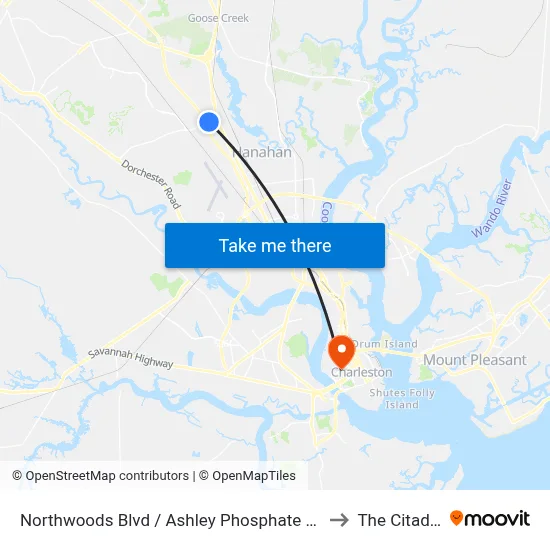 Northwoods Blvd / Ashley Phosphate Rd to The Citadel map