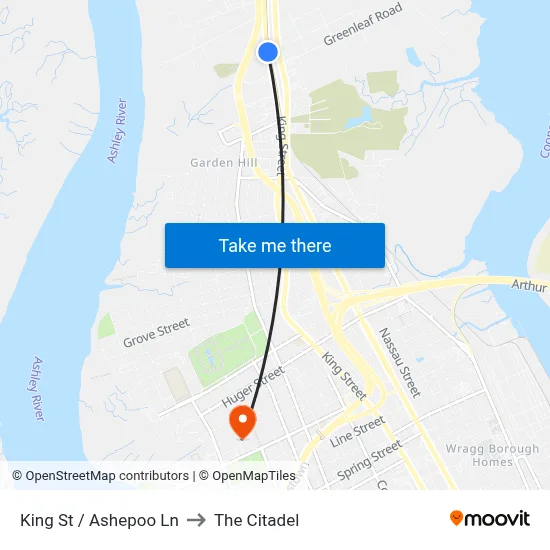 King St / Ashepoo Ln to The Citadel map