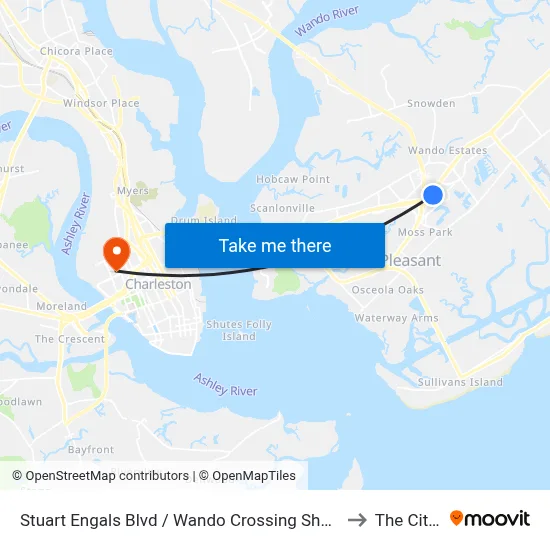 Stuart Engals Blvd / Wando Crossing Shopping Center to The Citadel map