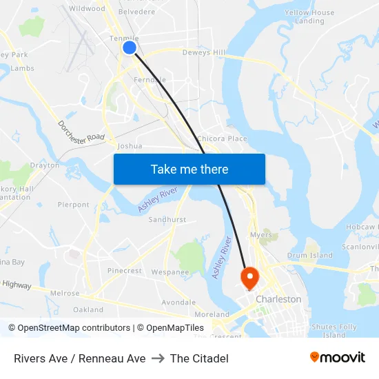 Rivers Ave / Renneau Ave to The Citadel map