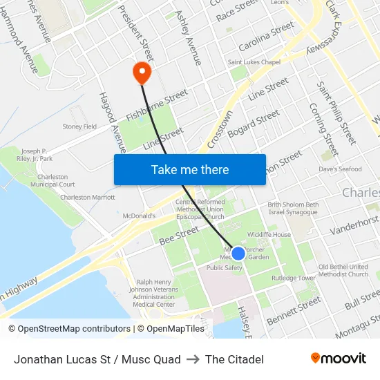 Jonathan Lucas St / Musc Quad to The Citadel map