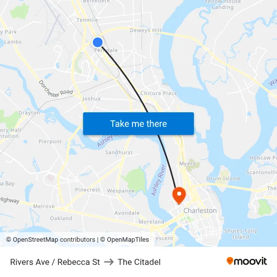 Rivers Ave / Rebecca St to The Citadel map