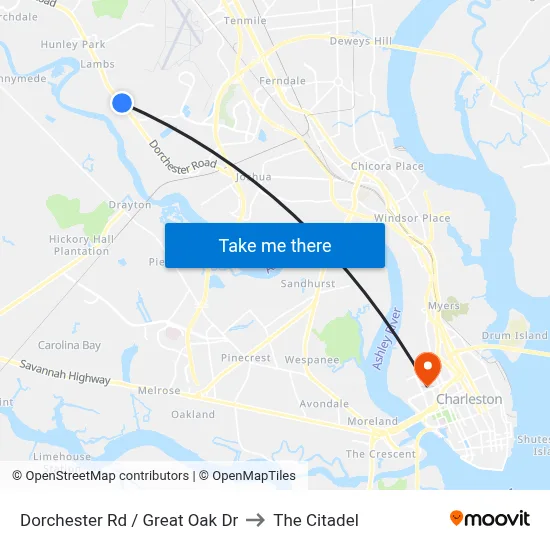 Dorchester Rd / Great Oak Dr to The Citadel map