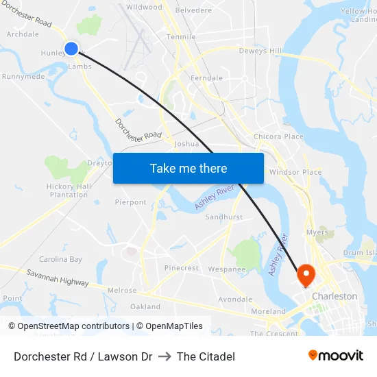 Dorchester Rd / Lawson Dr to The Citadel map