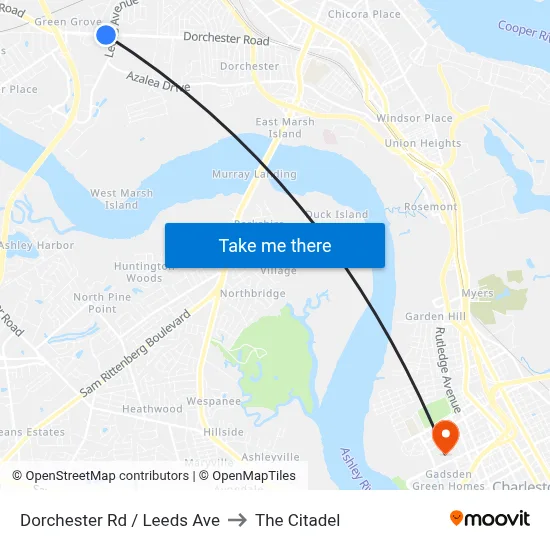 Dorchester Rd / Leeds Ave to The Citadel map