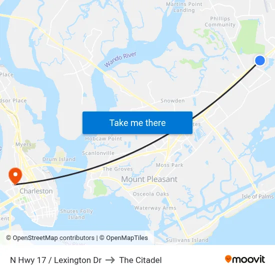 N Hwy 17 / Lexington Dr to The Citadel map