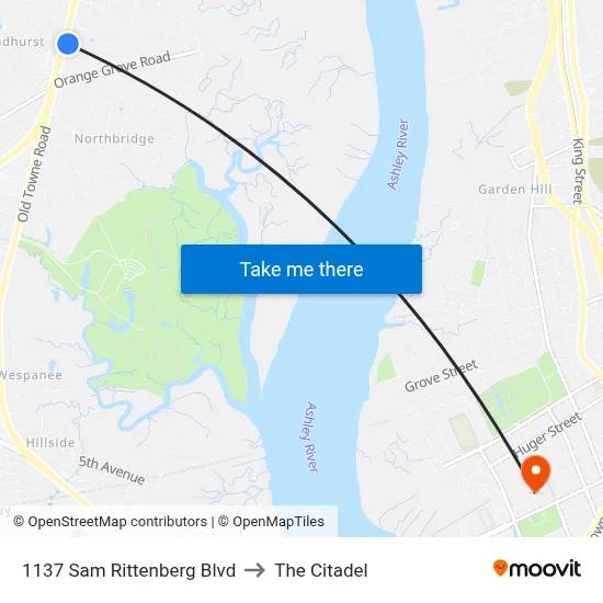 1137 Sam Rittenberg Blvd to The Citadel map