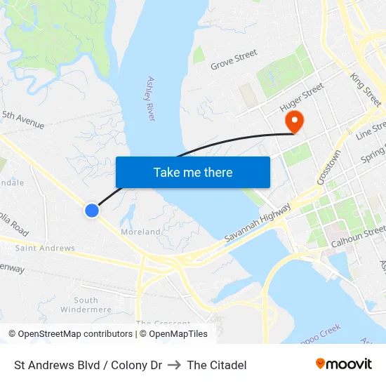 St Andrews Blvd / Colony Dr to The Citadel map