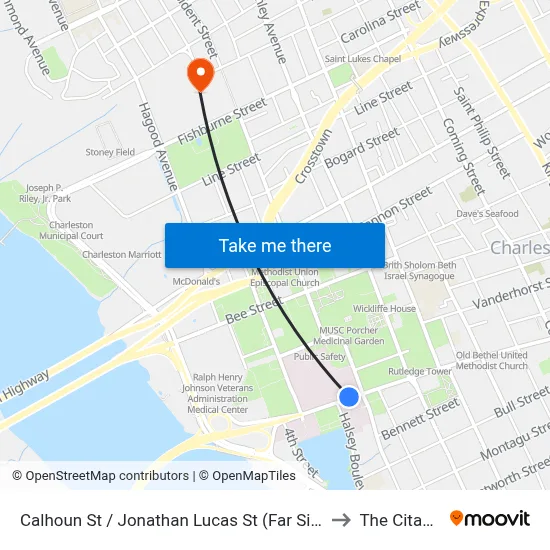 Calhoun St / Jonathan Lucas St (Far Side) to The Citadel map