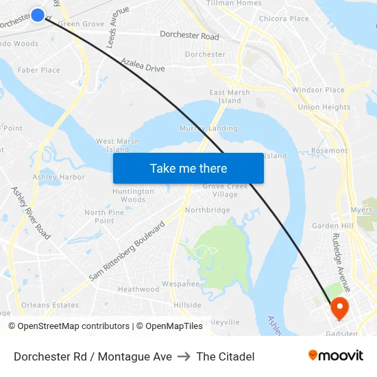 Dorchester Rd / Montague Ave to The Citadel map