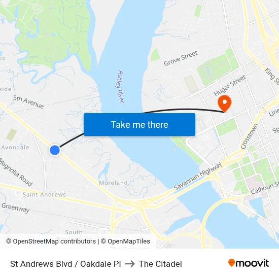 St Andrews Blvd / Oakdale Pl to The Citadel map