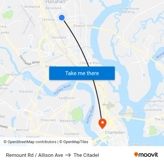Remount Rd / Allison Ave to The Citadel map