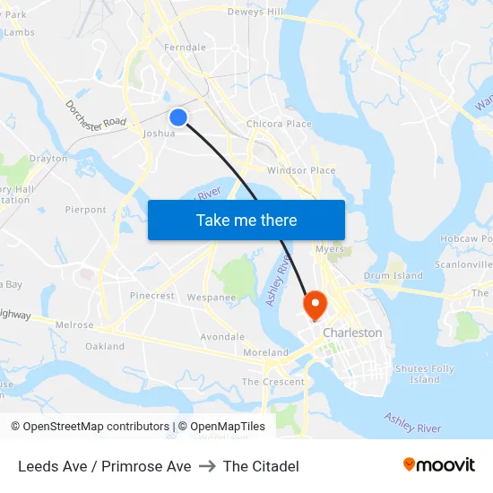Leeds Ave / Primrose Ave to The Citadel map