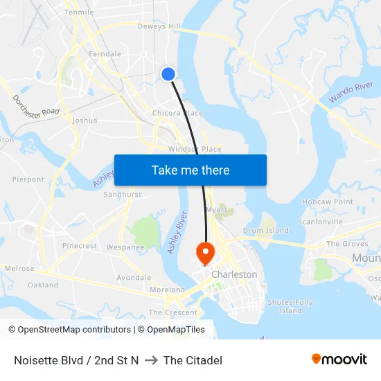 Noisette Blvd / 2nd St N to The Citadel map