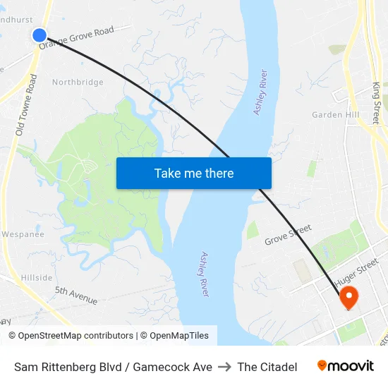 Sam Rittenberg Blvd / Gamecock Ave to The Citadel map