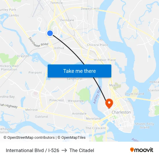 International Blvd / I-526 to The Citadel map