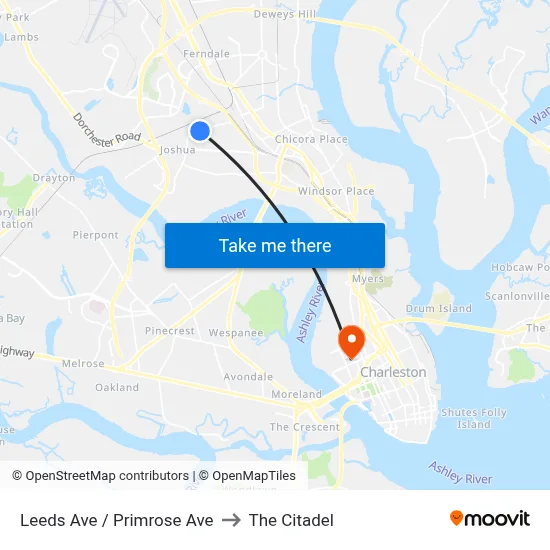 Leeds Ave / Primrose Ave to The Citadel map