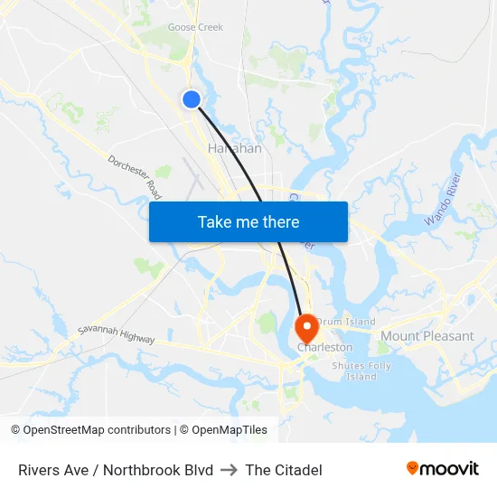 Rivers Ave / Northbrook Blvd to The Citadel map
