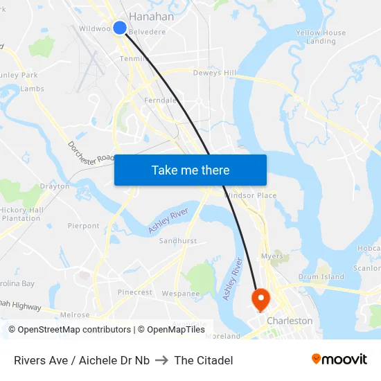 Rivers Ave / Aichele Dr Nb to The Citadel map