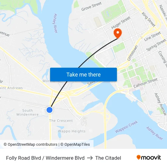 Folly Road Blvd / Windermere Blvd to The Citadel map