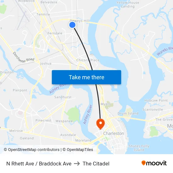 N Rhett Ave / Braddock Ave to The Citadel map