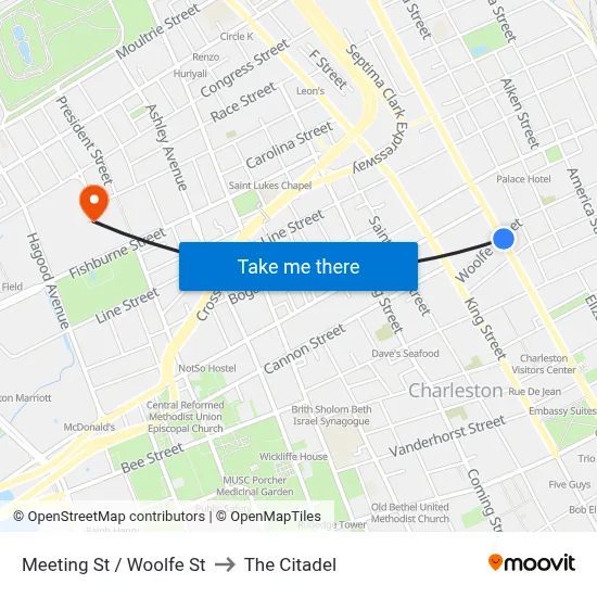 Meeting St / Woolfe St to The Citadel map