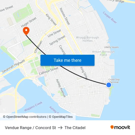 Vendue Range / Concord St to The Citadel map
