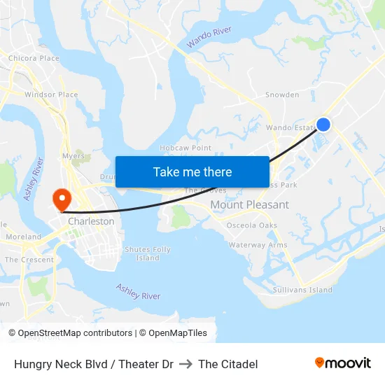 Hungry Neck Blvd / Theater Dr to The Citadel map