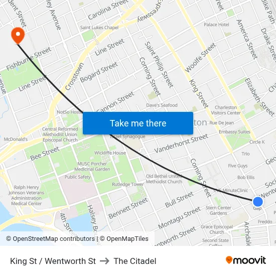 King St / Wentworth St to The Citadel map