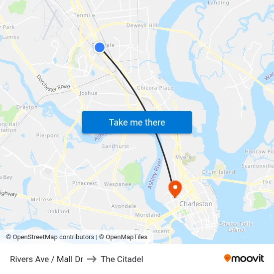 Rivers Ave / Mall Dr to The Citadel map