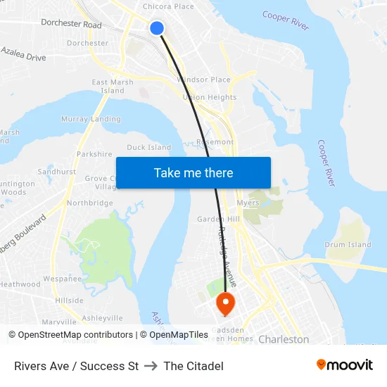 Rivers Ave / Success St to The Citadel map