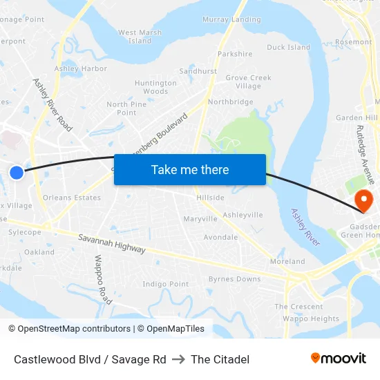 Castlewood Blvd / Savage Rd to The Citadel map
