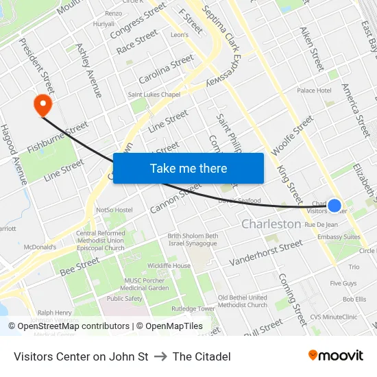 Visitors Center on John St to The Citadel map