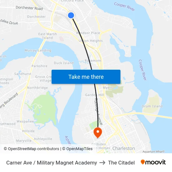 Carner Ave / Military Magnet Academy to The Citadel map