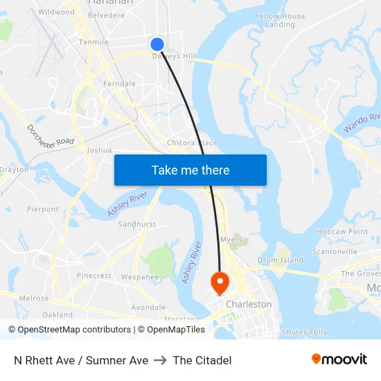 N Rhett Ave / Sumner Ave to The Citadel map