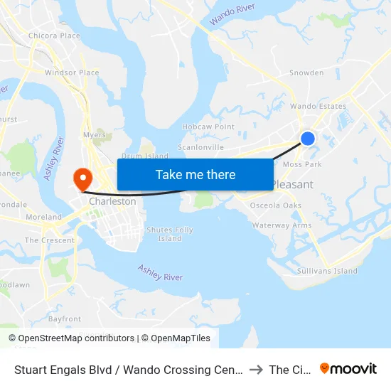 Stuart Engals Blvd / Wando Crossing Center (Park & Ride) to The Citadel map