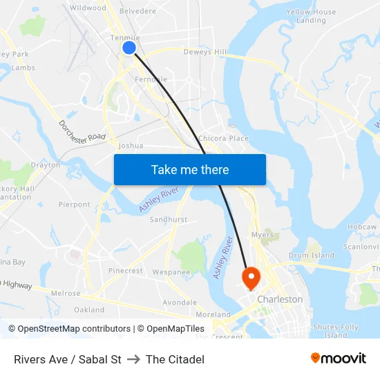 Rivers Ave / Sabal St to The Citadel map