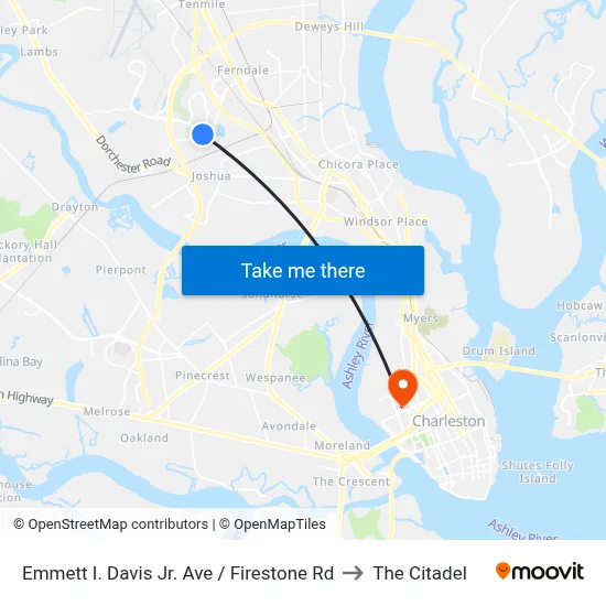 Emmett I. Davis Jr. Ave / Firestone Rd to The Citadel map