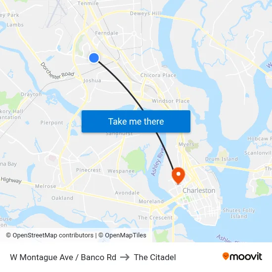 W Montague Ave / Banco Rd to The Citadel map
