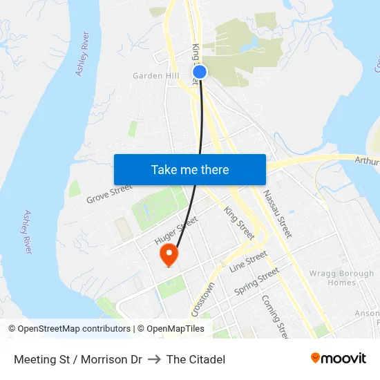 Meeting St / Morrison Dr to The Citadel map