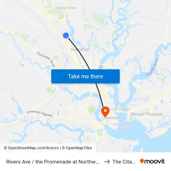 Rivers Ave / the Promenade at Northwoods to The Citadel map