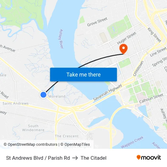 St Andrews Blvd / Parish Rd to The Citadel map